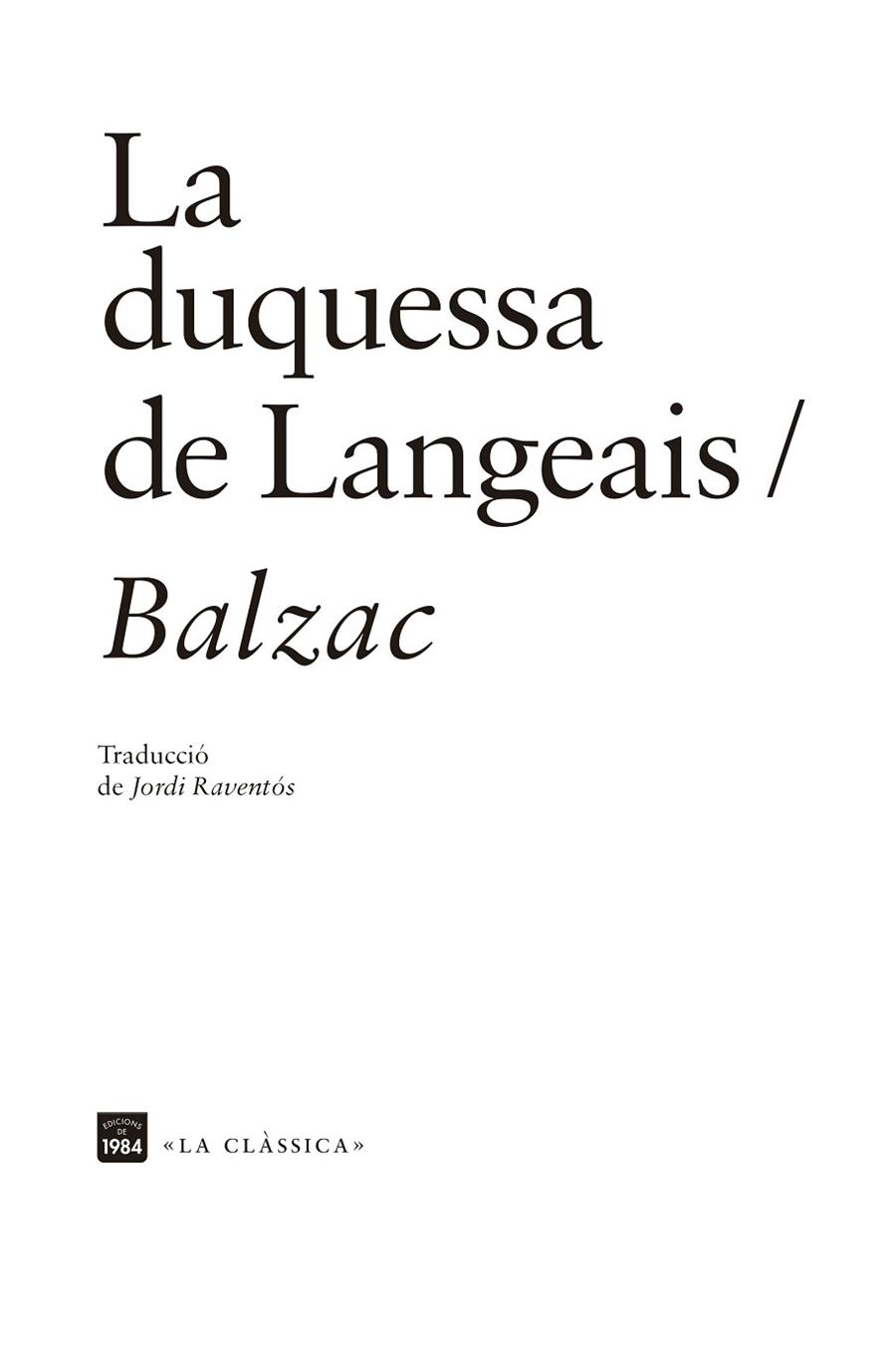 LA DUQUESA DE LANGEAIS | 9788418858161 | BALZAC